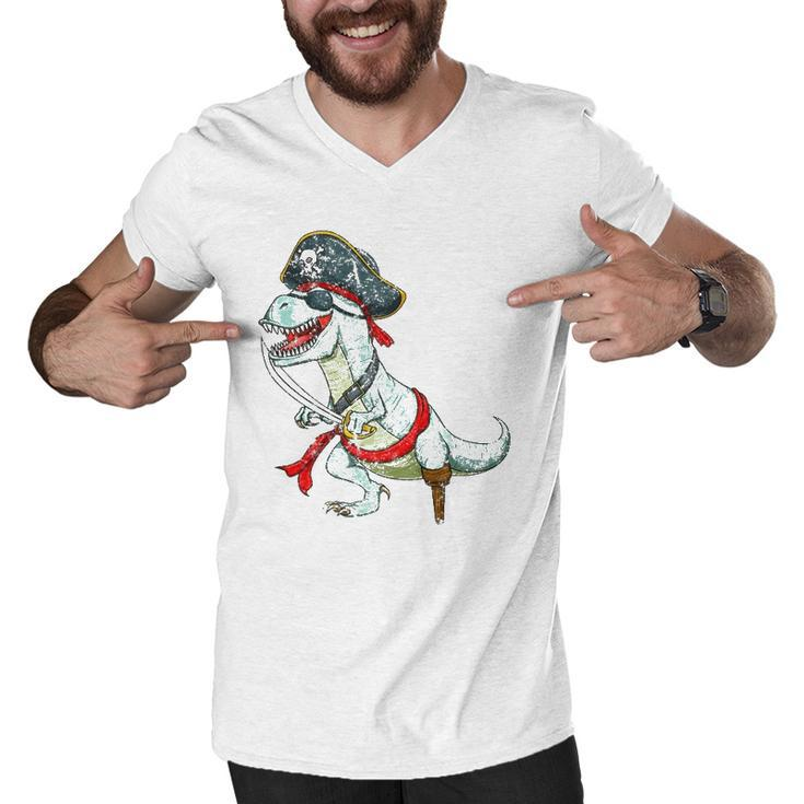 Vintage Pirate Dinosaurrex Funny Tyrannosaurus Halloween  Men V-Neck Tshirt
