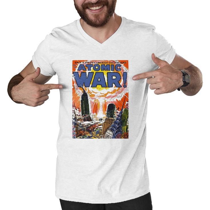 Vintage War Art-Atomic War Comic Book Nuclear War Men V-Neck Tshirt