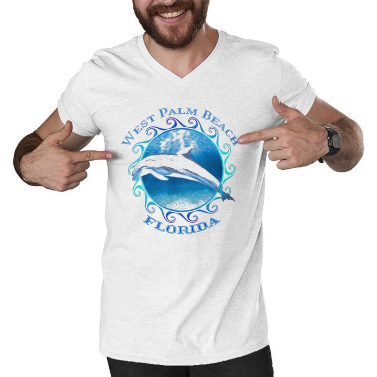 West Palm Beach Florida Vacation Souvenir Dolphin  Men V-Neck Tshirt
