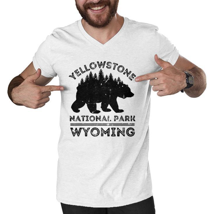 Yellowstone National Park Wyoming Bear Nature Hiking Men V-Neck Tshirt