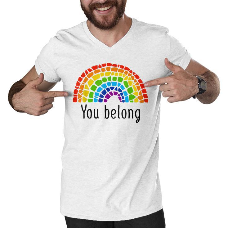You Belong Lgbtq Rainbow Gay Pride  V2 Men V-Neck Tshirt