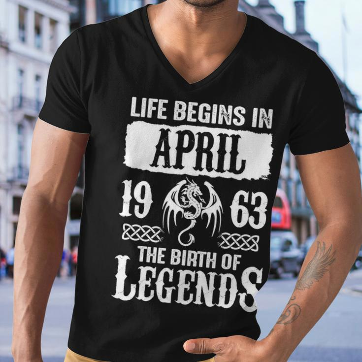 April 1963 Birthday Life Begins In April 1963 Men V-Neck Tshirt
