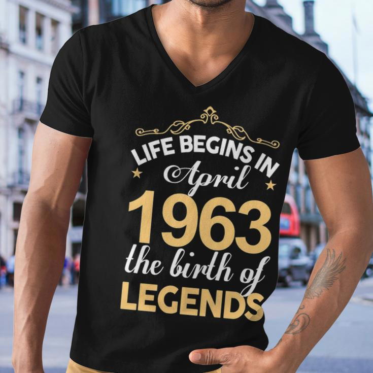April 1963 Birthday Life Begins In April 1963 V2 Men V-Neck Tshirt