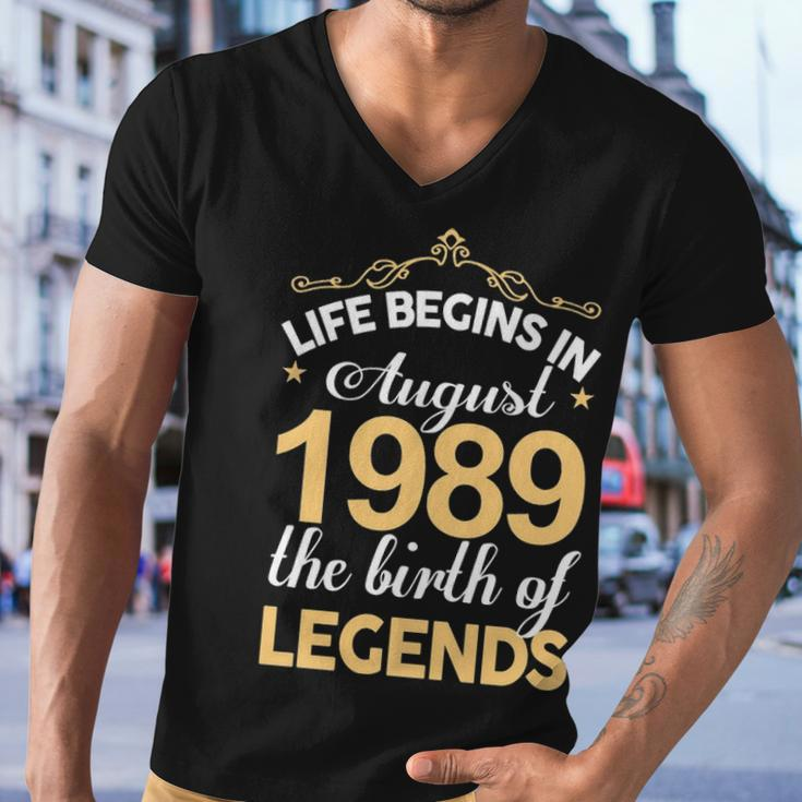 August 1989 Birthday Life Begins In August 1989 V2 Men V-Neck Tshirt