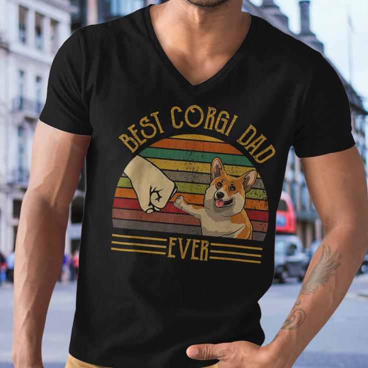 Best Corgi Dad Ever Retro Vintage Sunset Men V-Neck Tshirt