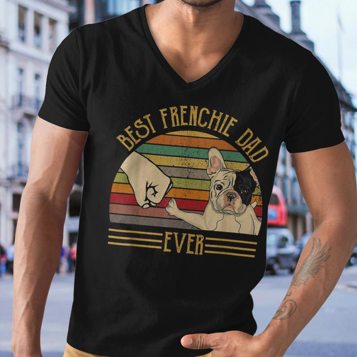 Best Frenchie Dad Ever Retro Vintage Sunset Men V-Neck Tshirt