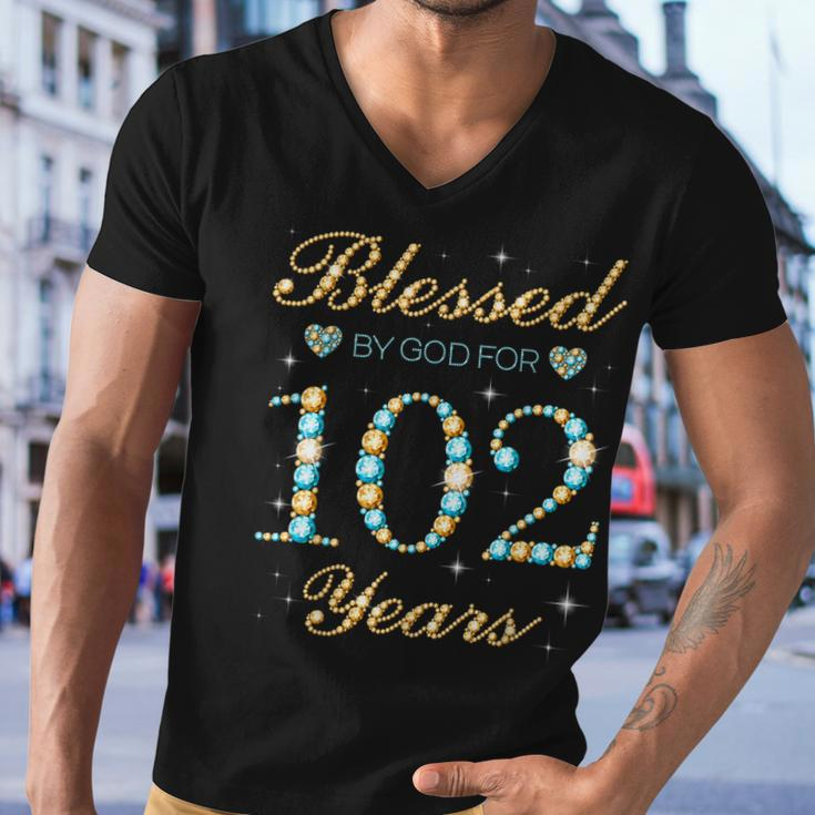 Blessed By God For 102 Years Old 102Nd Birthday Party Cute Men V-Neck Tshirt