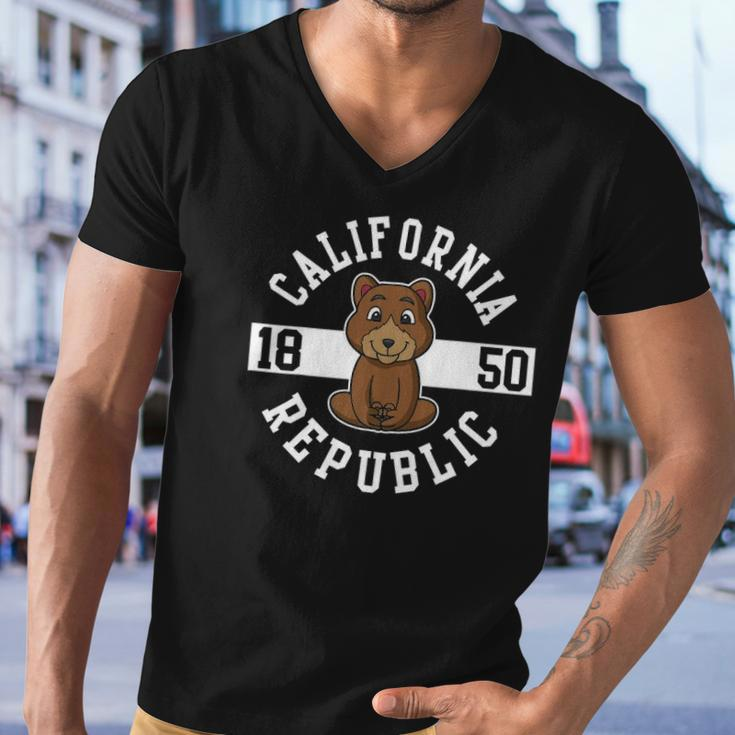 California Republic Flag Bear Yoga Men V-Neck Tshirt