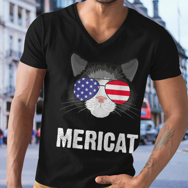 Cat American Flag Independence Day Mericat 4Th Of July Men V-Neck Tshirt