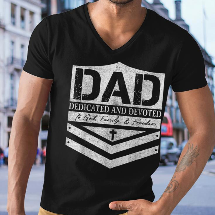 Dad Dedicated And Devoted Happy Fathers Day Men V-Neck Tshirt