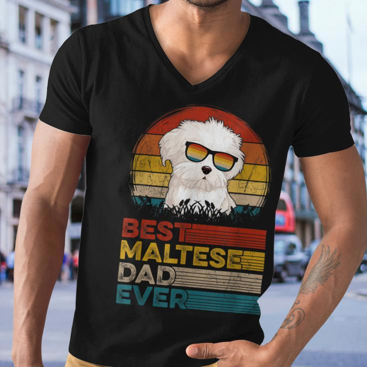 Dog Vintage Best Maltese Dad Ever Fathers Day Puppy Dog Dad Men V-Neck Tshirt