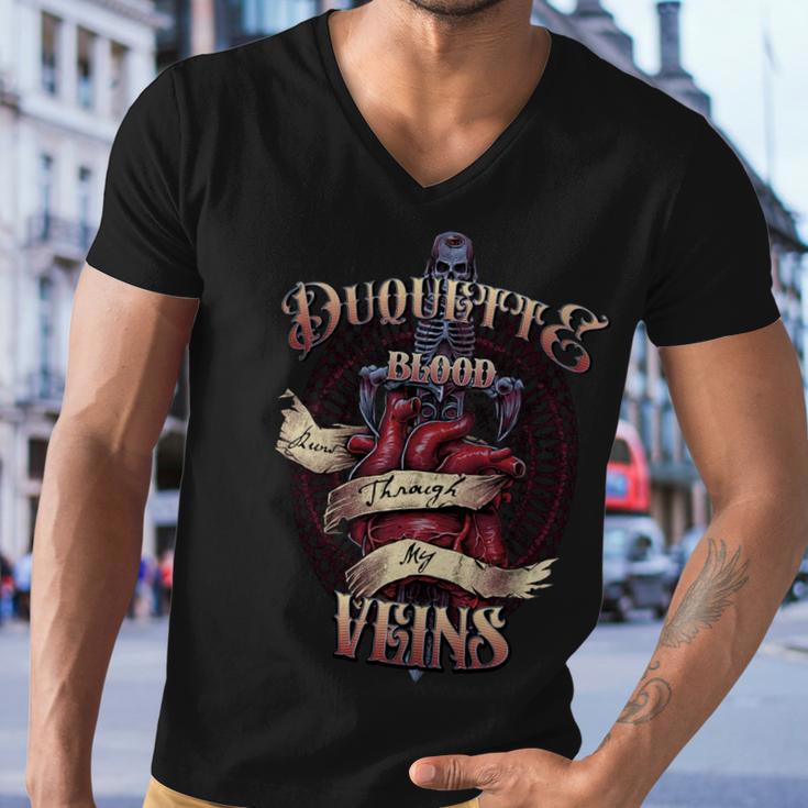 Duquette Blood Runs Through My Veins Name Men V-Neck Tshirt