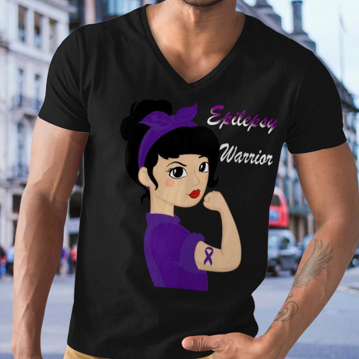 Epilepsy Warrior Strong Women Purple Ribbon Epilepsy Epilepsy Awareness V2 Men V-Neck Tshirt