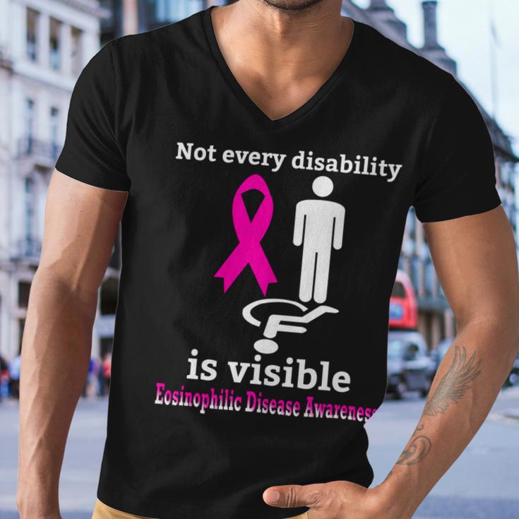 Every Disability Is Visible Eosinophilic Disease Awareness Pink Ribbon Eosinophilic Disease Eosinophilic Disease Awareness Men V-Neck Tshirt