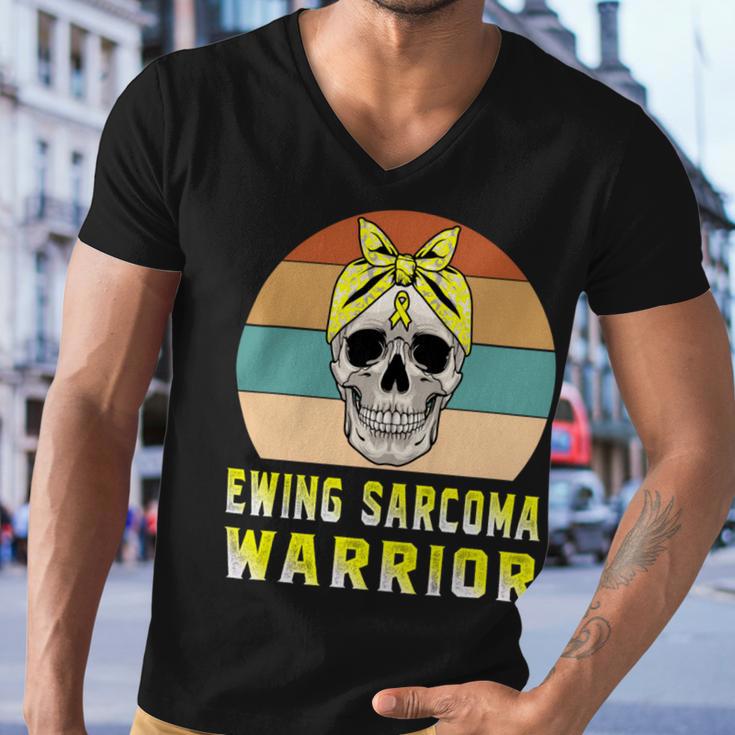 Ewings Sarcoma Warrior Skull Women Vintage Yellow Ribbon Ewings Sarcoma Ewings Sarcoma Awareness Men V-Neck Tshirt