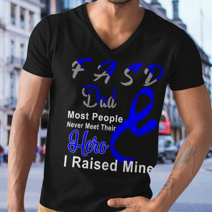 Fasd Dad Most People Never Meet Their Hero I Raised Mine Blue And Grey Ribbon Fetal Alcohol Spectrum Disorder Fetal Alcohol Spectrum Disorder Awareness Men V-Neck Tshirt