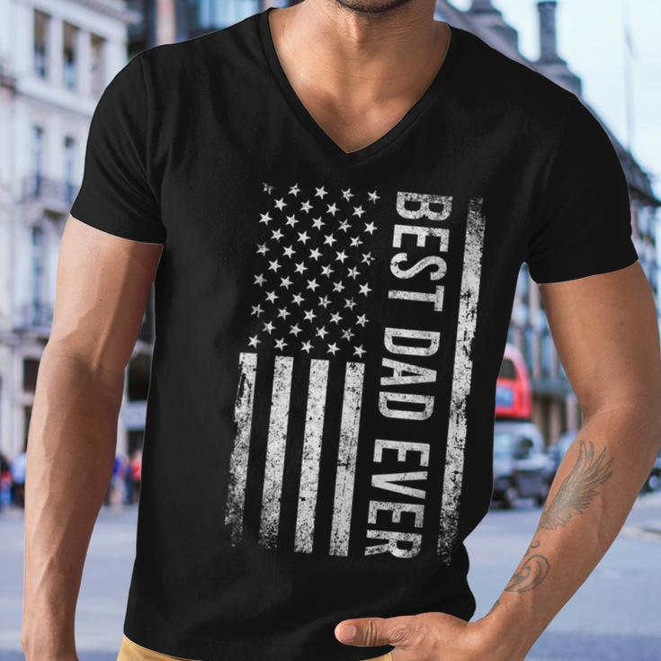 Fathers Day Best Dad Ever American Flag Men V-Neck Tshirt