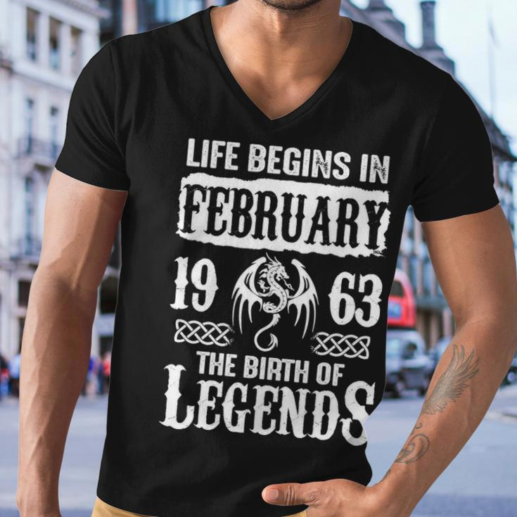 February 1963 Birthday Life Begins In February 1963 Men V-Neck Tshirt