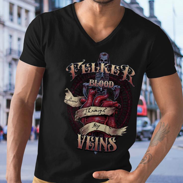 Felker Blood Runs Through My Veins Name Men V-Neck Tshirt