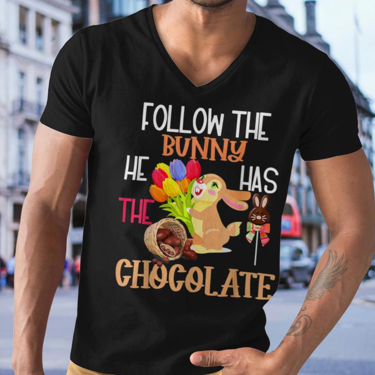 Follow The Bunny He Has Chocolate Men V-Neck Tshirt