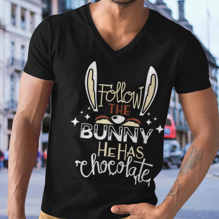 Follow The Bunny He Has Chocolate Men V-Neck Tshirt