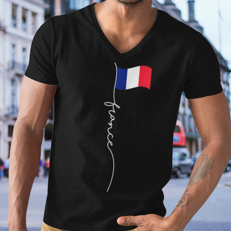 France Signature Flag Pole - Elegant Patriotic French Flag Men V-Neck Tshirt