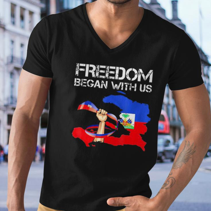 Freedom Began With Us Haitian Flag Happy Independence Day Men V-Neck Tshirt