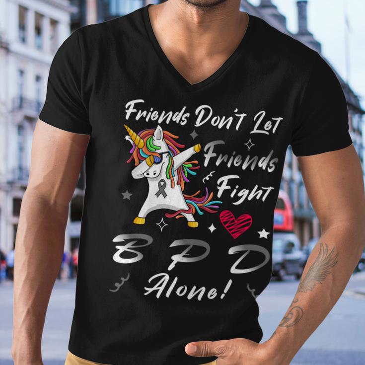 Friends Dont Let Friends Fight Borderline Personality Disorder Bpd Alone Unicorn Grey Ribbon Borderline Personality Disorder Bpd Awareness Men V-Neck Tshirt