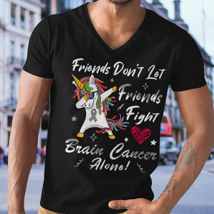 Friends Dont Let Friends Fight Brain Cancer Alone Unicorn Grey Ribbon Brain Cancer Brain Cancer Awareness V2 Men V-Neck Tshirt