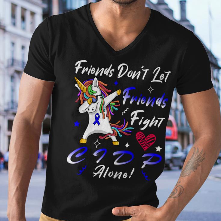 Friends Dont Let Friends Fight Chronic Inflammatory Demyelinating Polyneuropathy Cidp Alone Unicorn Blue Ribbon Cidp Support Cidp Awareness V2 Men V-Neck Tshirt