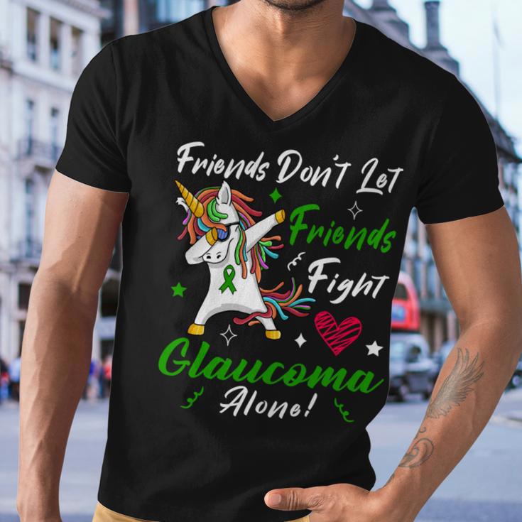 Friends Dont Let Friends Fight Glaucoma Alone Unicorn Green Ribbon Glaucoma Glaucoma Awareness Men V-Neck Tshirt