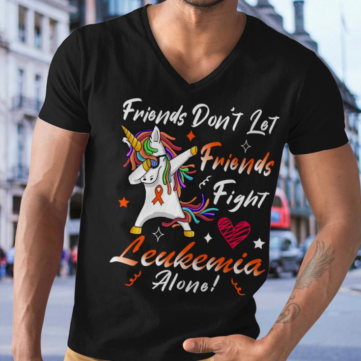 Friends Dont Let Friends Fight Leukemia Alone Unicorn Orange Ribbon Leukemia Leukemia Awareness Men V-Neck Tshirt