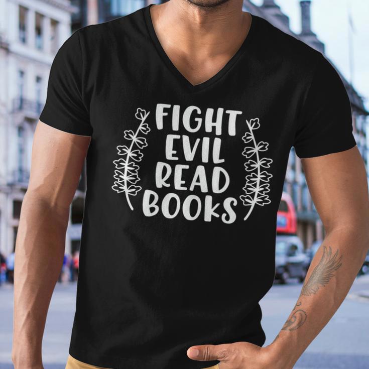 Funny Fight Evil Read Books Men V-Neck Tshirt