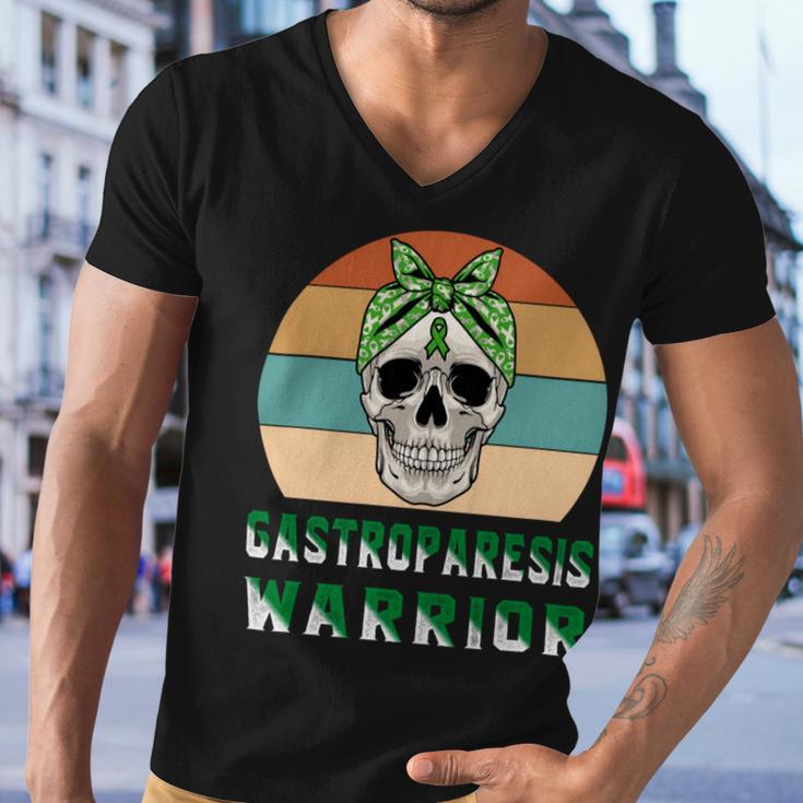 Gastroparesis Warrior Skull Women Vintage Green Ribbon Gastroparesis Gastroparesis Awareness Men V-Neck Tshirt