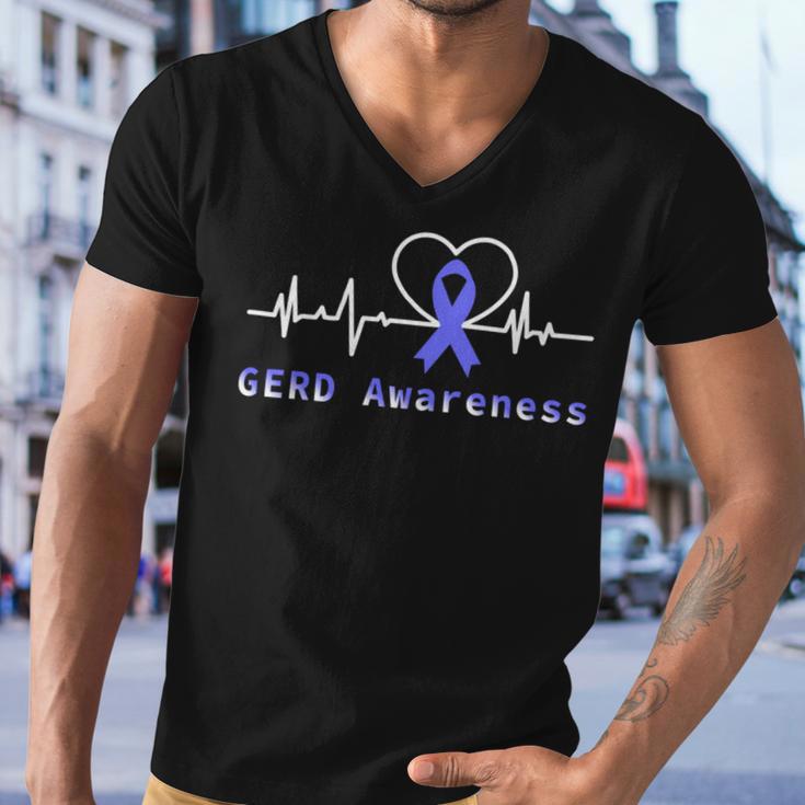 Gerd Awareness Heartbeat Periwinkle Blue Ribbon Gastroesophageal Reflux Disease Gerd Awareness Men V-Neck Tshirt