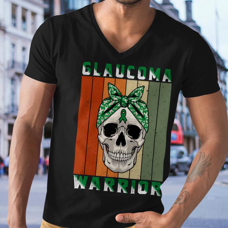 Glaucoma Warrior Skull Women Vintage Green Ribbon Glaucoma Glaucoma Awareness Men V-Neck Tshirt