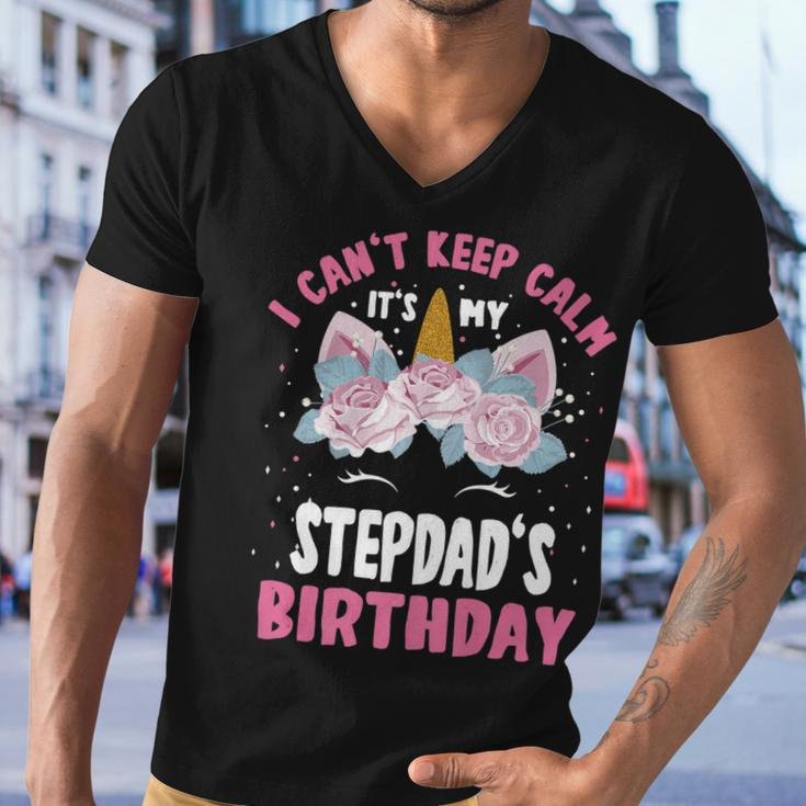 I Cant Keep Calm Its My Stepdad Birthday Bday Unicorn Men V-Neck Tshirt
