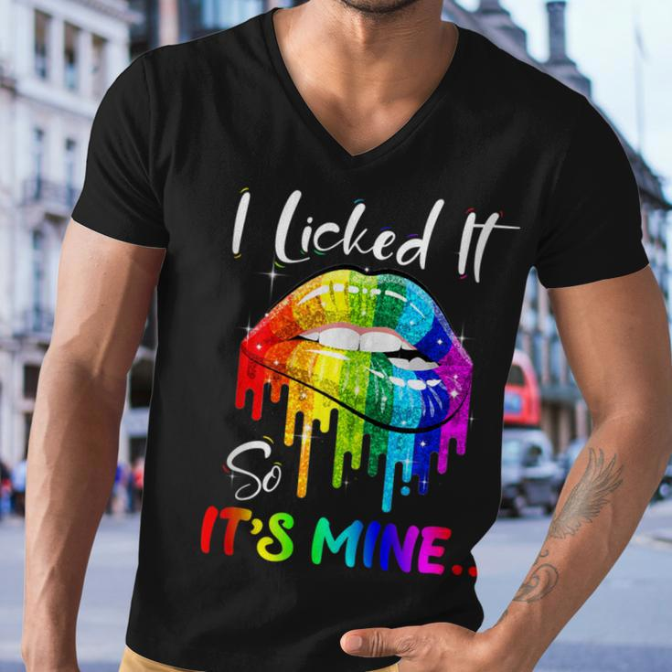 I Licked It So Its Mine Funny Lesbian Gay Pride Lgbt Flag Men V-Neck Tshirt