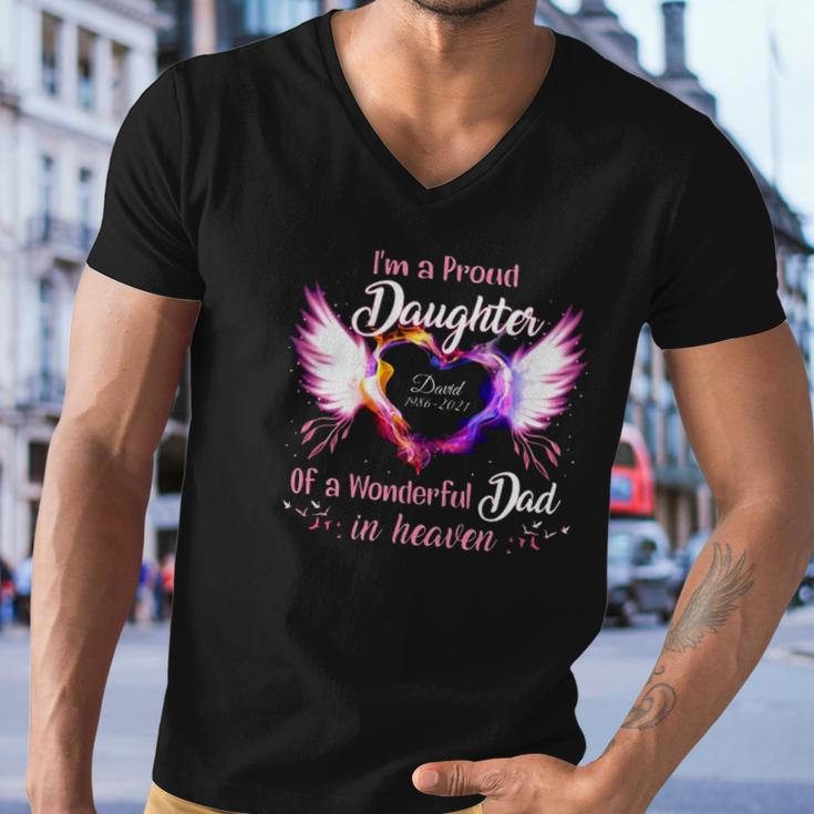 Im A Proud Daughter Of A Wonderful Dad In Heaven David 1986 2021 Angel Wings Heart Men V-Neck Tshirt