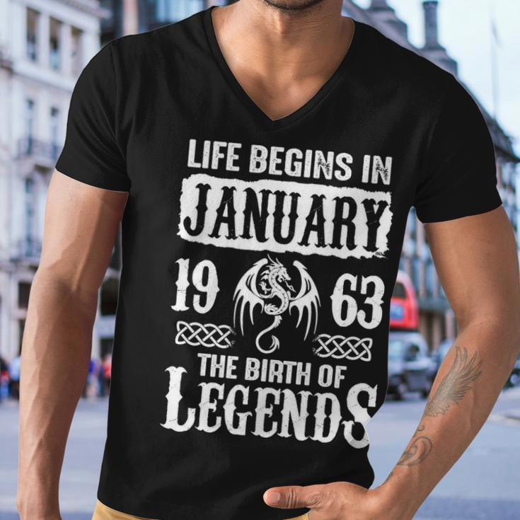January 1963 Birthday Life Begins In January 1963 Men V-Neck Tshirt