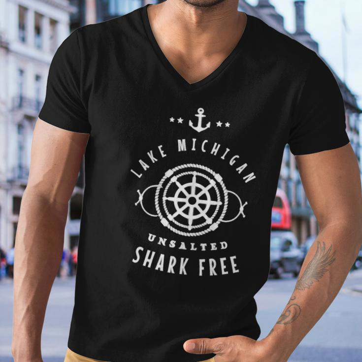 Lake Michigan Unsalted Shark Free Great Lakes Fishing Boat Men V-Neck Tshirt