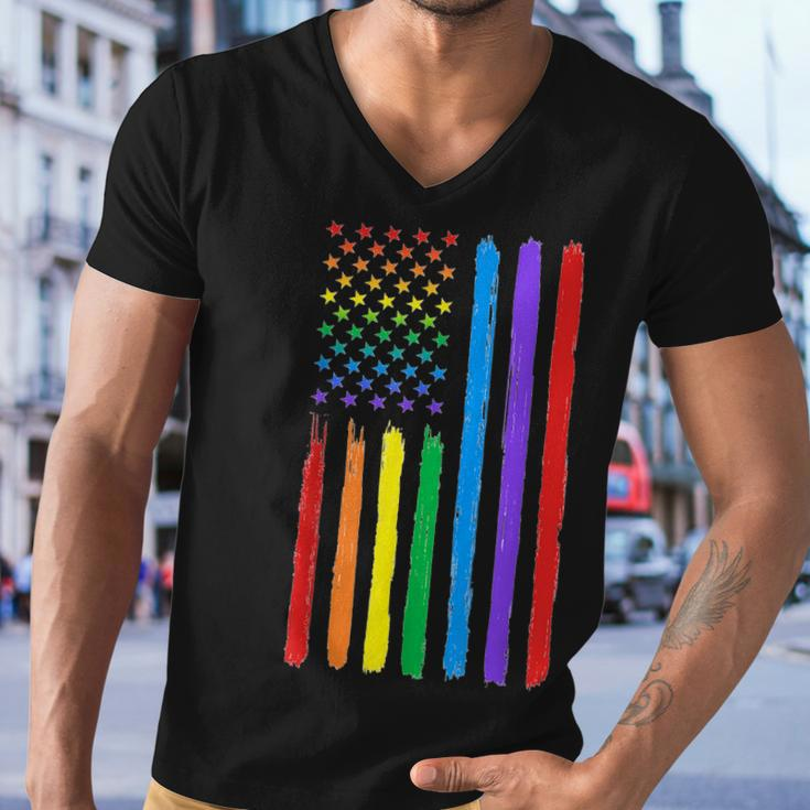 Lgbtq American Flag Pride Rainbow Gay Lesbian Bi Transgender Men V-Neck Tshirt