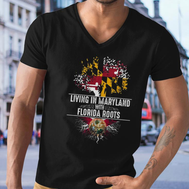 Maryland Home Florida Roots State Tree Flag Love Gift Men V-Neck Tshirt