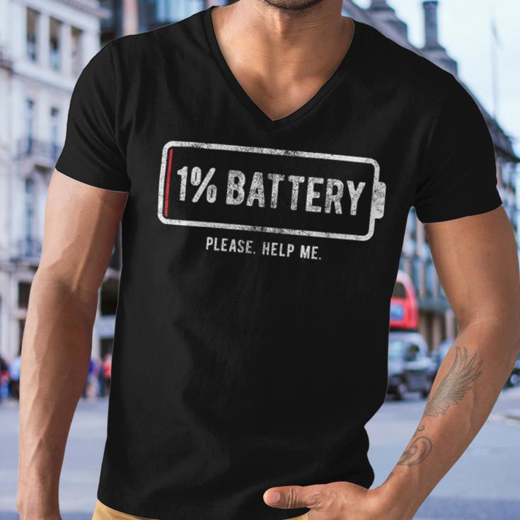 Mens 1 Battery Please Help Me Tshirt Funny Running On Empty 172 Trending Shirt Men V-Neck Tshirt