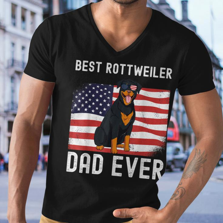 Mens Best Rottweiler Dad Ever American Flag 4Th Of July Rottie Men V-Neck Tshirt