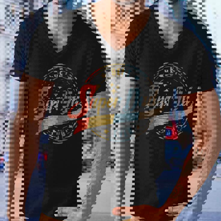 Mens Retro Best Dad Super Dad Ever Father Daddy Fathers Day Gift Men V-Neck Tshirt