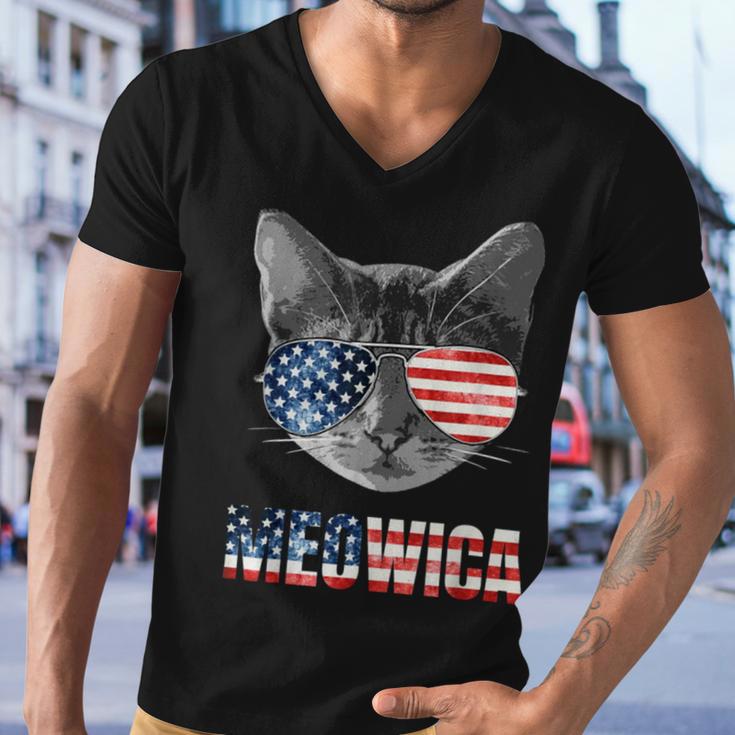 Meowica Funny Cat Patriotic Usa Shirt American Flag 544 Trending Shirt Men V-Neck Tshirt