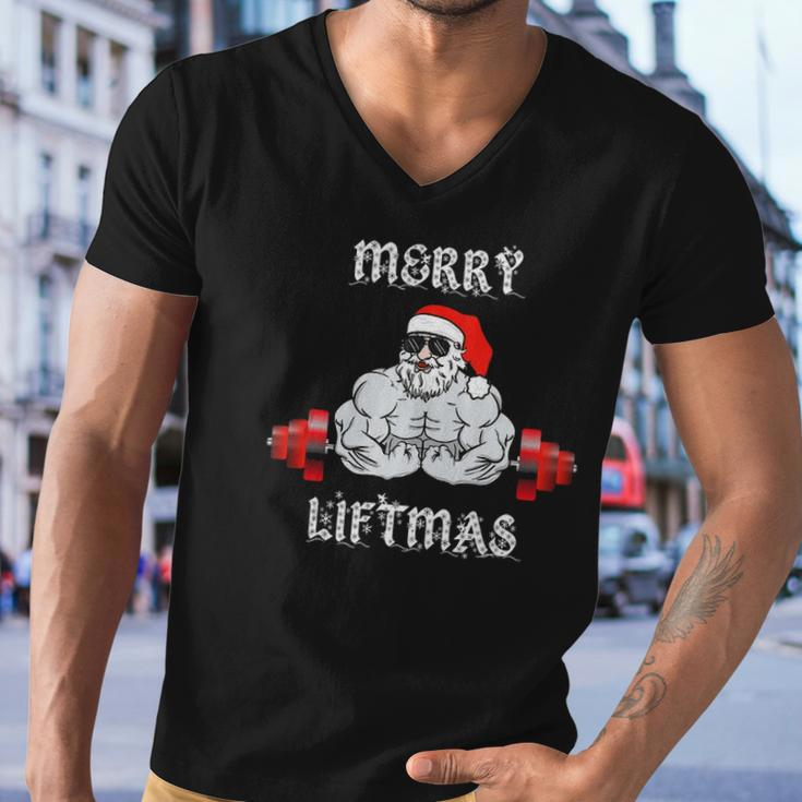 Merry Liftmas Santa Claus Weightlifting Fitness Gym Men V-Neck Tshirt