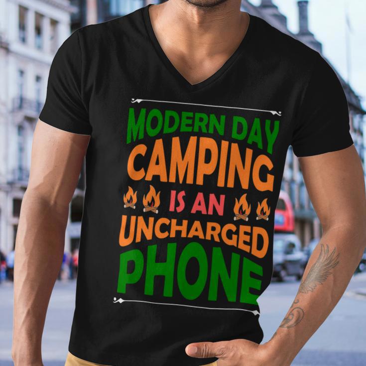 Modern Day Camping Is An Uncharged Phone Men V-Neck Tshirt