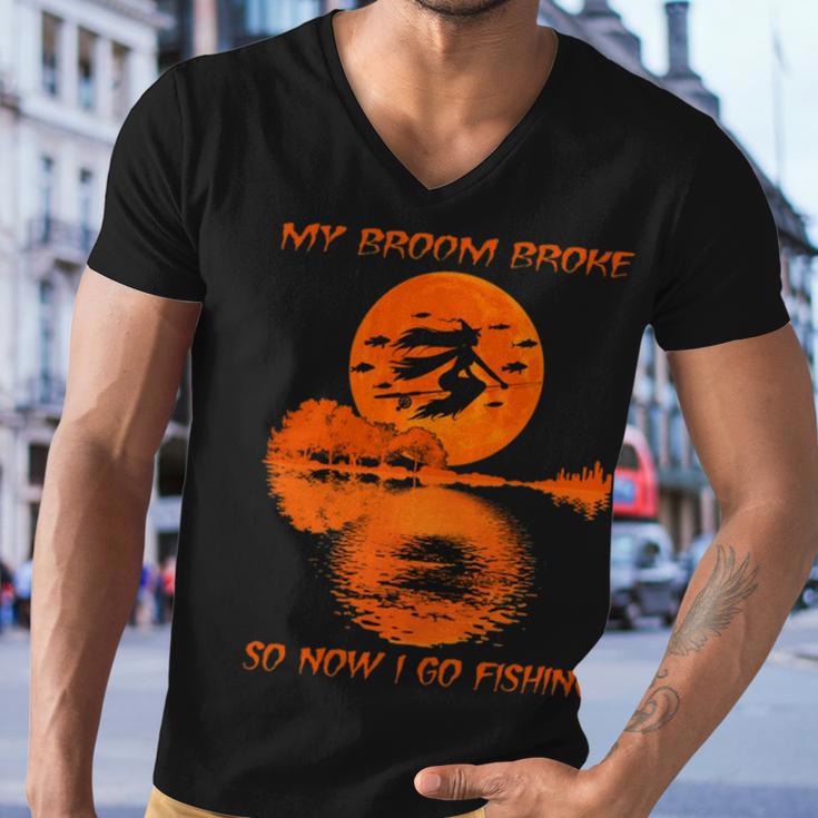 My Broom Broke So Now I Go Fishing 56 Shirt Men V-Neck Tshirt